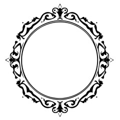 Elegant Ornate Circular Frame with Decorative Swirls and Filigree, Vector