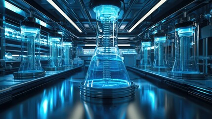 A futuristic lab producing synthetic oxygen for polluted cities.