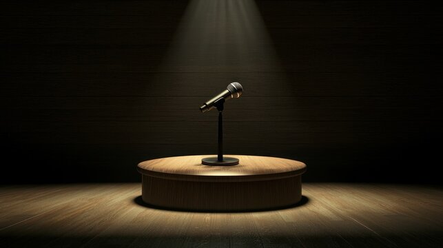 A microphone on a podium, ready for a speech at a conference.
