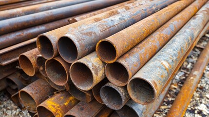 A pile of scrap metal pieces, including rusted pipes and beams.