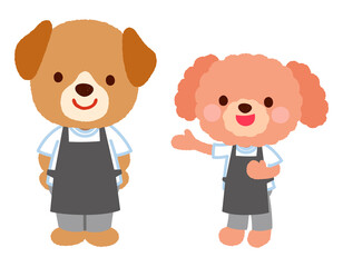 かわいいイヌのキャラクター　エプロン　スタッフ　店員