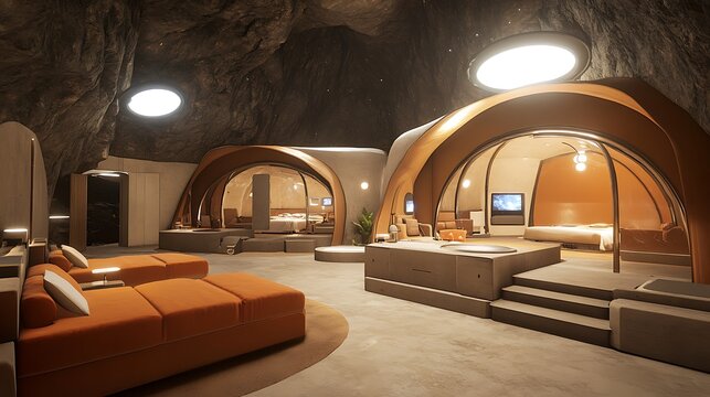 Modern cave hotel suite