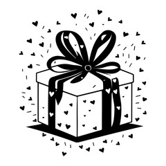 Elegant monochrome gift box illustration with heart accents and sleek design