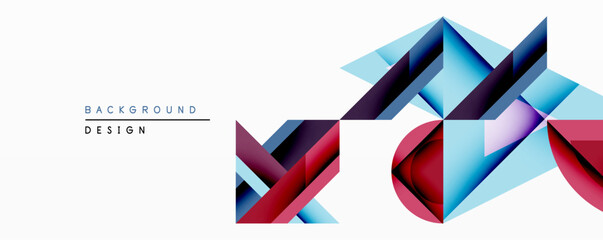 Fototapeta premium Abstract geometric shapes overlap, creating dynamic visual effect. Blue, red, purple hues dominate composition. Modern design suitable for backgrounds, presentations.
