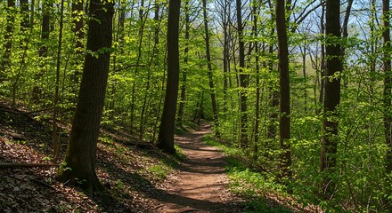 Fototapeta premium A winding trail through a dense forest in early spring