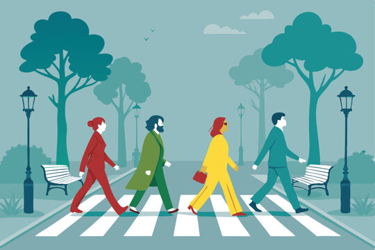 Create a vibrant vector illustration depicting a diverse group of smiling people from various ethnicities and ages, interacting happily.  Focus on inclusivity and positive body language.