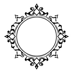 Ornamental Black & White Circle Frame - Elegant Vintage Design