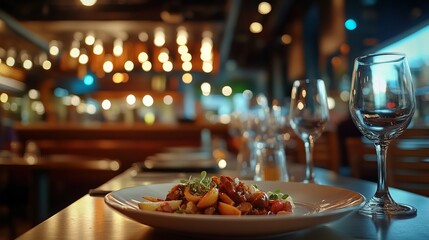 Delicious restaurant meal appetizer food gourmet dinner dish wine cozy tasty plate table glass lunch