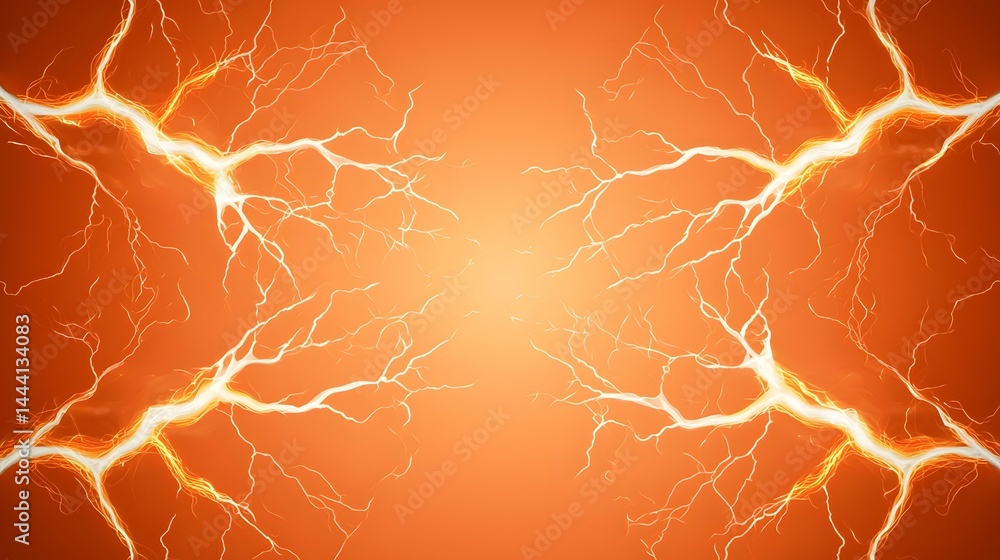 Poster an abstract image featuring a symmetrical design of bright, branching, lightning-like lines against 