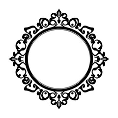 Elegant Black Oval Frame with Ornate Flourishes, Isolated on White