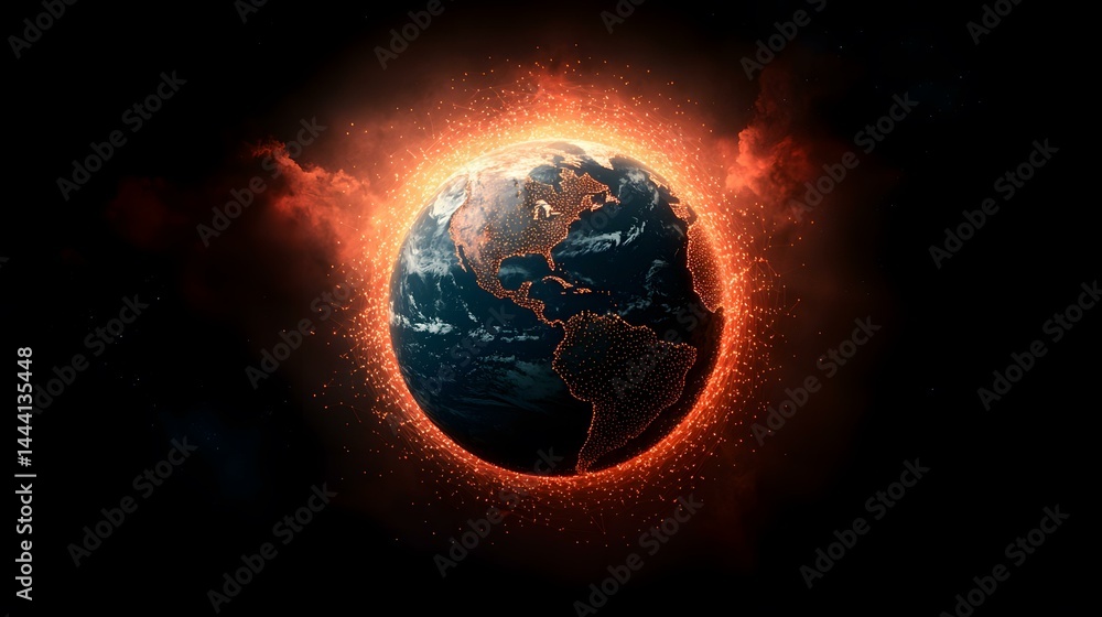 Poster the image shows a digital rendering of planet earth, specifically focusing on the americas. the eart