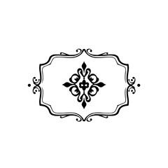 Elegant Black Ornamented Oval Frame on White Background