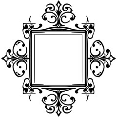 Ornate Black Frame Design, Floral Scrolls, Classic Elegance, Isolated on White