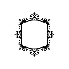 Elegant Black Ornamental Frame, Decorative Swirls on White, Decorative Design
