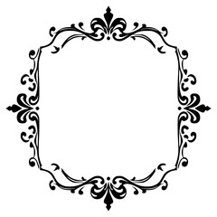 Elegant Ornate Frame, Black Flourish Design, Isolated on White