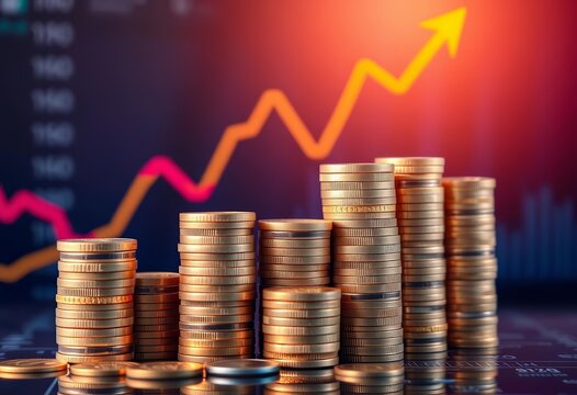 Stacks of coins ascending against a rising financial graph, stacks,  blockchain