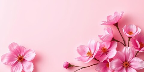 Subtle highlighter, blush, brushes, flowers, soft background, empty space, beauty products, product photography