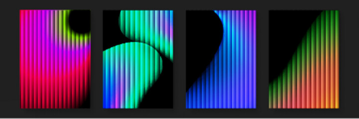 Four abstract designs with colorful vertical stripes. Suitable for backgrounds, websites, banners, and graphic design projects needing vibrant patterns.