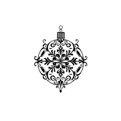 Fototapeta premium Ornate Black Christmas Ornament Vector, Vintage Style, Isolated