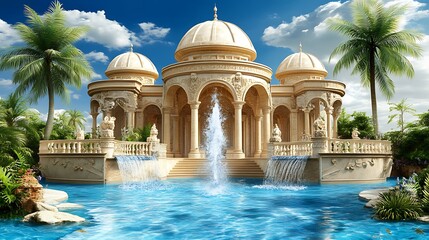 Fototapeta premium Ornate palace in tropical garden