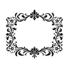 Elegant Floral Frame: Black & White Ornament, Decorative Border