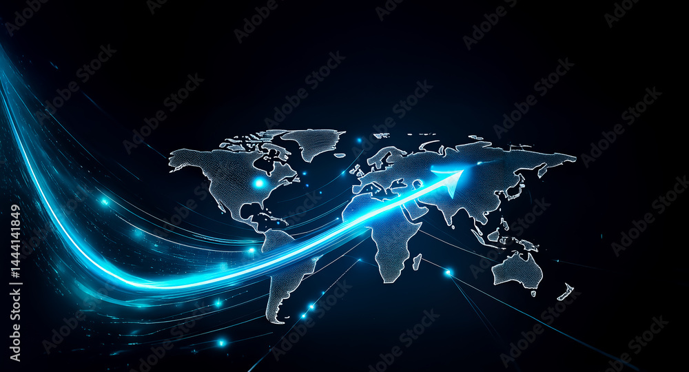 Aufkleber abstract image depicting global connectivity and growth. a luminous blue arrow ascends across a tran