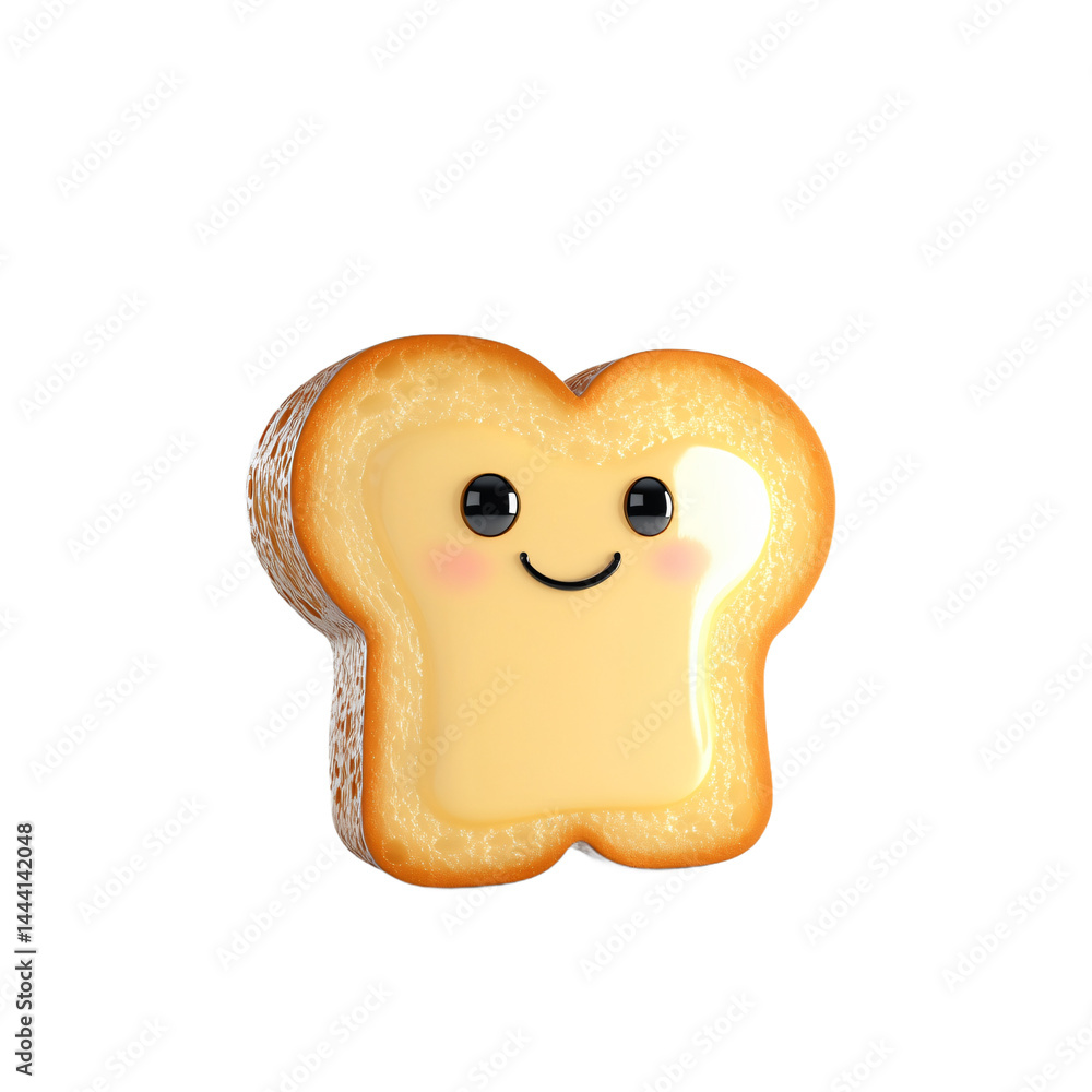 Aufkleber digital rendering of a cheerful, cartoon slice of toast. the toast is depicted with friendly eyes an
