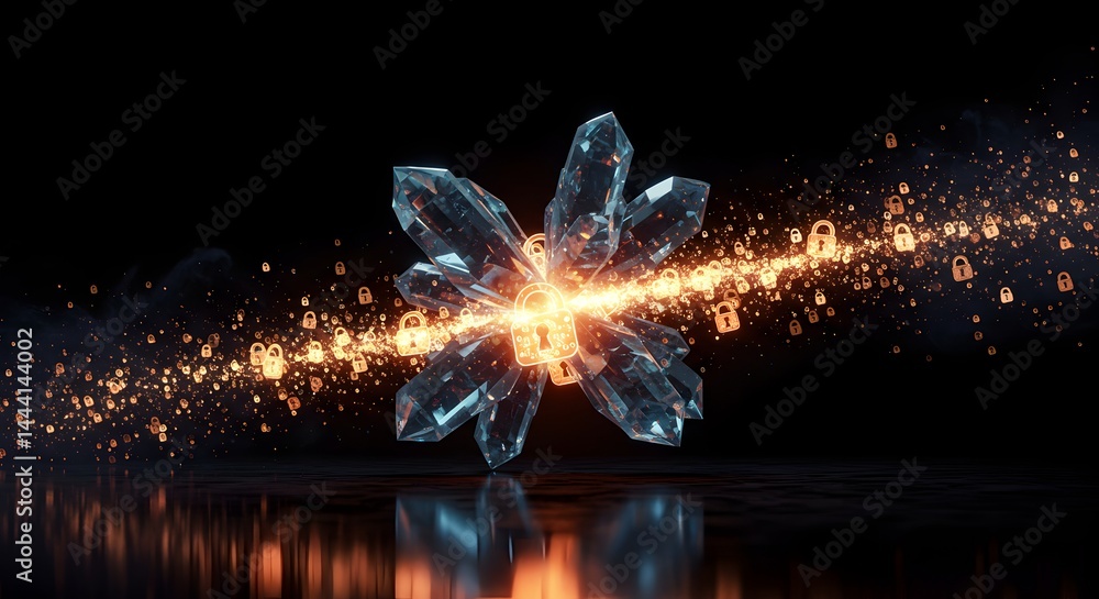 Poster intricate crystal structure with glowing energy trails a stunning 3d render of complex geometric for