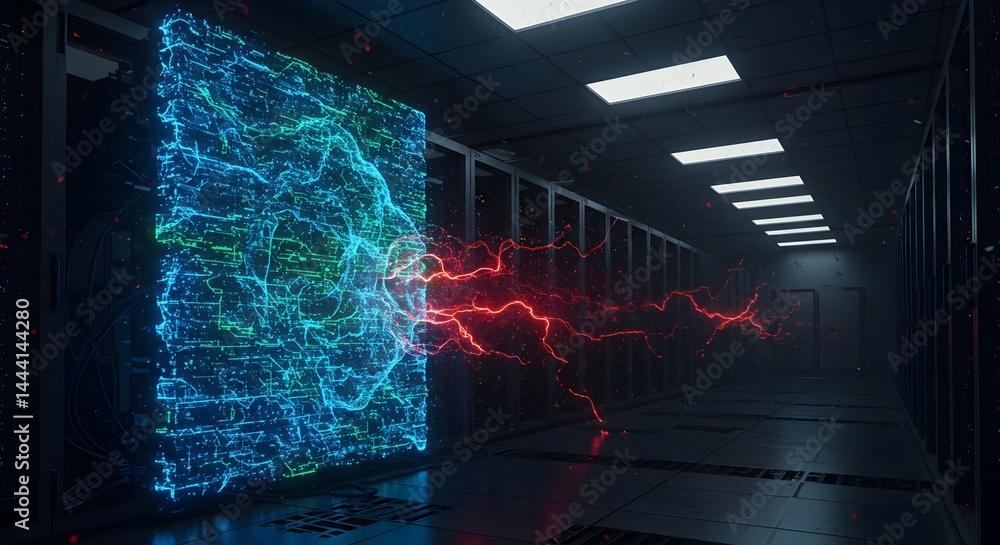 Poster cybersecurity breach data vulnerability and energy discharge visualization