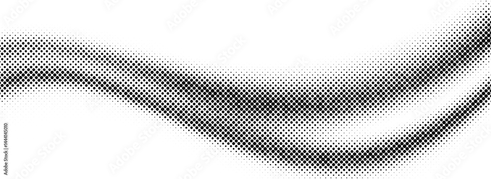 Poster black halftone dot wave pattern. abstract grain fluid texture. dotted curve wallpaper. grit undulate
