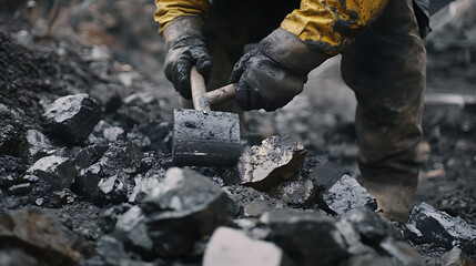 Fototapeta premium Miner Extracting Coal with a Pickaxe