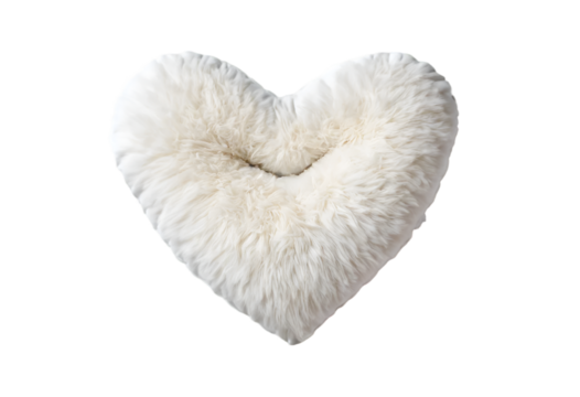 white heart-shaped pillow isolated on transparent background