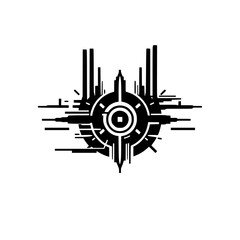 Cyberpunk Emblem: Geometric Abstract Design, Black and White Icon