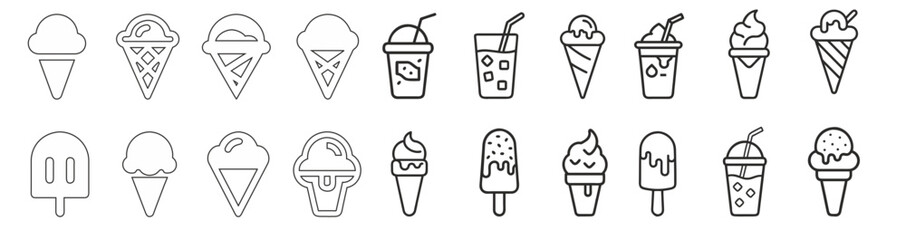 ce cream vector icons set. Waffle cone illustration sign collection. Ice lolly symbol. Ice cream logo. Frozen juice logo