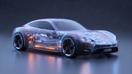 Fototapeta premium Futuristic electric vehicle concept showcasing transparent body and internal mechanisms