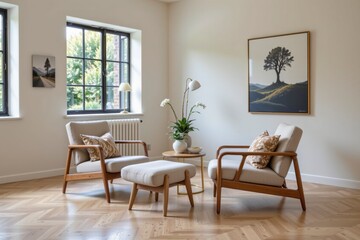 Fototapeta premium Cozy Modern Living Room with Natural Light and Minimalist Decor