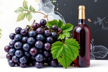 Obraz premium Fresh Grapes and Wine Bottle with Artistic Background Display