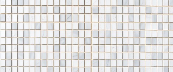 Fototapeta premium Clean geometric mosaic tile surface White and grey square ceramic grid pattern, bathroom, surface