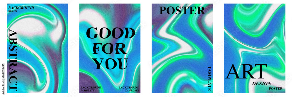 Poster abstract poster set with wavy and textured grain effect. modern minimal design for creative backgrou