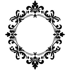 Elegant Black Floral Oval Frame - Decorative Vector