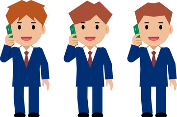 スマホで電話する紺色スーツの若い男性