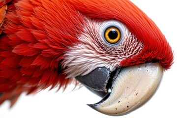 Fototapeta premium Close-Up of Vibrant Red Parrot with Sharp Beak and Intense Eye