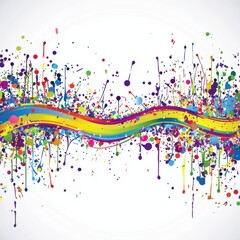 Naklejka premium Bright colorful abstract splatter painting with vibrant paint drips and wavy lines on white background for creative design and artistic expression
