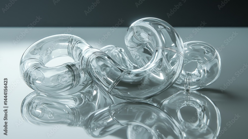 Poster abstract glass shapes reflecting light on a smooth surface, creating intriguing designs.