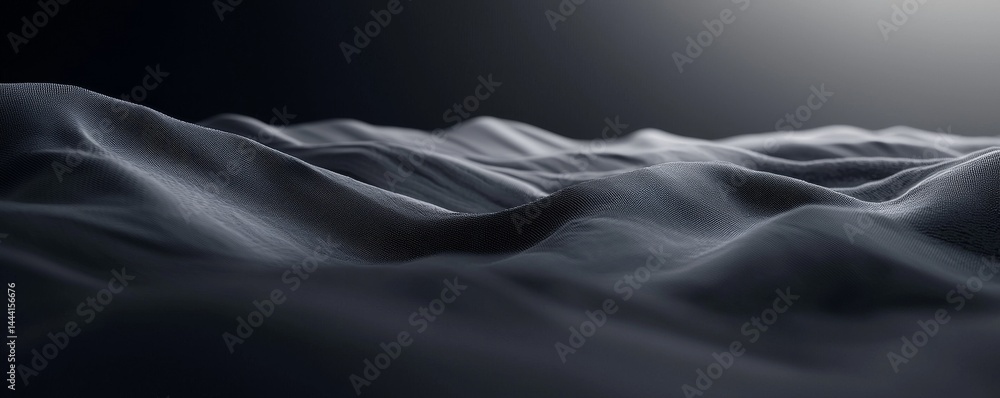 Poster abstract portrayal of flowing shapes resembling tranquil waves in soft light.