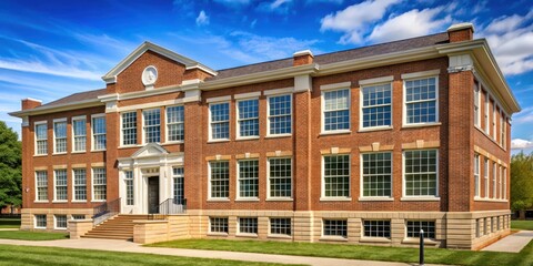 Fototapeta premium Classic American School Building with Brick Facade and Multiple Windows , educational facility , academic institution