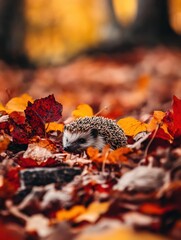 Fototapeta premium Hedgehog Lying in Fall Foliage