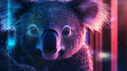 Cybernetic Koala: A Fusion of Nature and Technology in a Neon Lit World