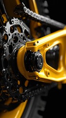 Close-up of a bicycle drivetrain showcasing intricate details and vibrant colors.