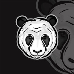 Stylized Panda Face in Black and White Contrast with Shadow Silhouette